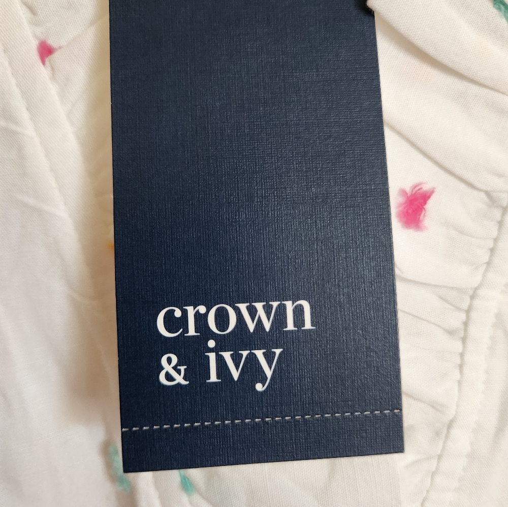 Crown And Ivy Sleeveless Midi Dress White Colored Frayed Dots XXL NWT - Picture 4 of 10